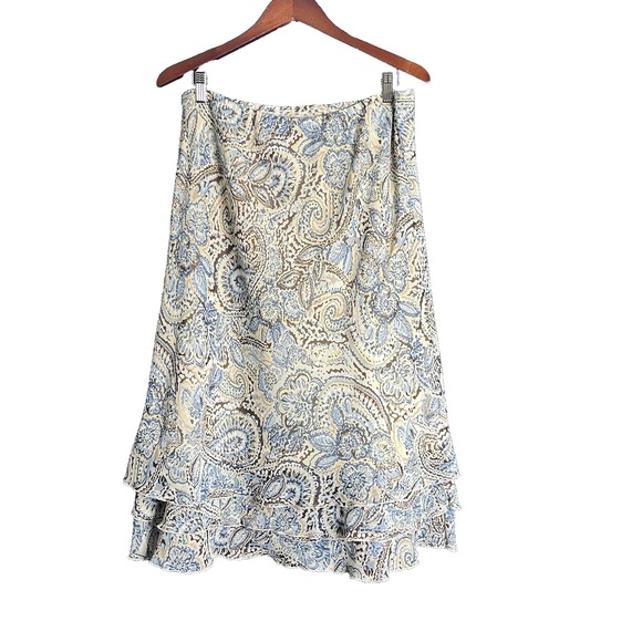 Vtg Elementz Skirt Brown Blue Floral Ruffle Tier Paisley Fairy Whimsy Pull On XL - Picture 1 of 9